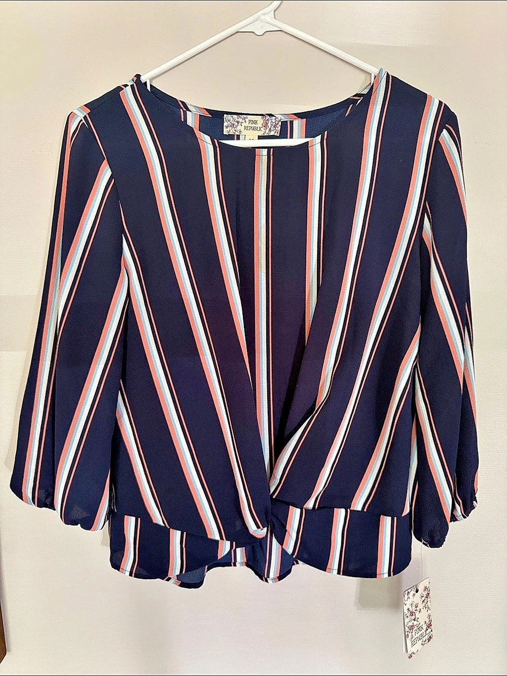 Pink Republic PFRW1013PKPL Striped Blouse in Blue & Pink NWT